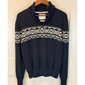 Weatherproof Vintage Men's Fair Isle Quarter Zip Sweater Navy Blue Size Small